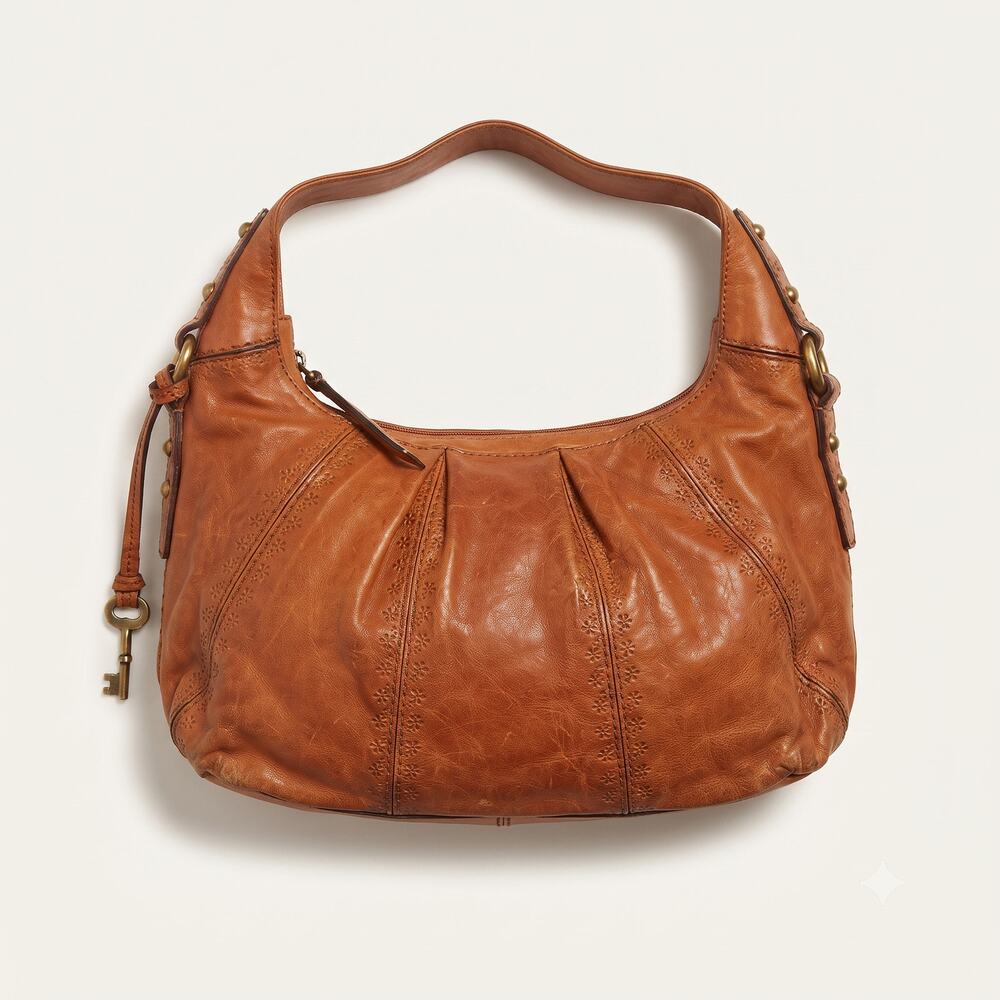 Fossil Womens OS Boho Y2K Western Leather Embossed Floral Shoulder Bag Talita
